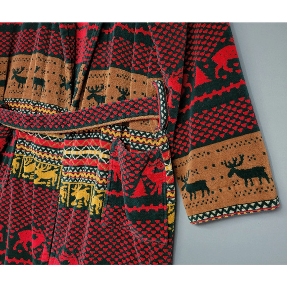 Vintage Cypress Aztec Robe One Size Southwest PrintBoho Bath Terry Cloth Moose - Picture 5 of 13